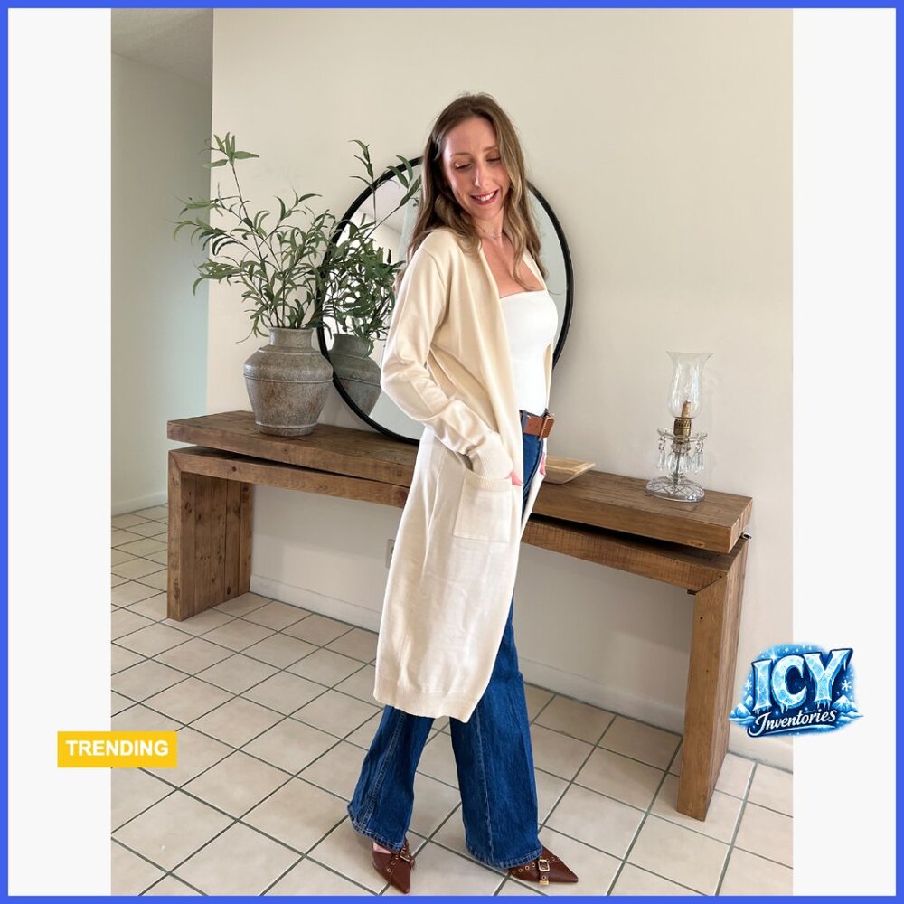 Essential Solid Open Front Maxi Long Knitted Card… - image 7